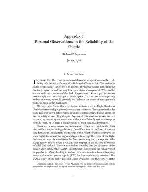 Appendix F: Personal Observations on the Reliability of the Shuttle