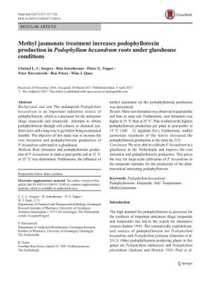 Methyl Jasmonate Treatment Increases Podophyllotoxin Production in Podophyllum Hexandrum Roots Under Glasshouse Conditions