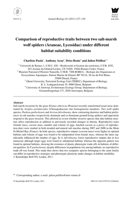 Comparison of Reproductive Traits Between Two Salt-Marsh Wolf Spiders (Araneae, Lycosidae) Under Different Habitat Suitability Conditions