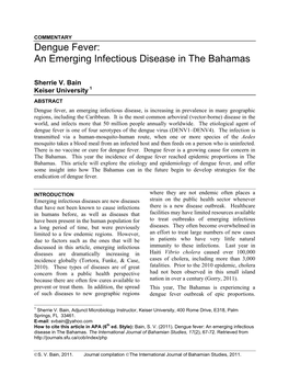 Dengue Fever: an Emerging Infectious Disease in the Bahamas