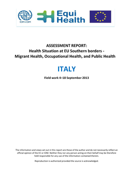 ASSESSMENT REPORT: Health Situation at EU Southern Borders - Migrant Health, Occupational Health, and Public Health