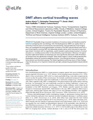 DMT Alters Cortical Travelling Waves Andrea Alamia1‡*, Christopher Timmermann2,3‡*, David J Nutt3, Rufin Vanrullen1,4†, Robin L Carhart-Harris3†