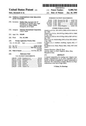 United States Patent (19) 11 Patent Number: 5,380,763 Sato, Deceased Et Al