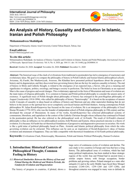 An Analysis of History, Causality and Evolution in Islamic, Iranian and Polish Philosophy