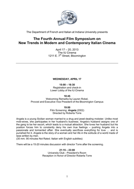 The Fourth Annual Film Symposium on New Trends in Modern and Contemporary Italian Cinema