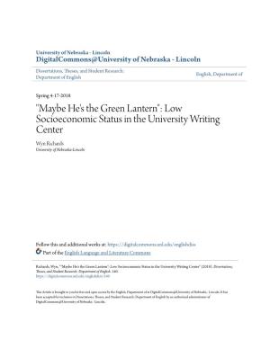 Low Socioeconomic Status in the University Writing Center Wyn Richards University of Nebraska-Lincoln