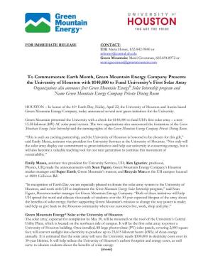 To Commemorate Earth Month, Green Mountain Energy Presents UH With