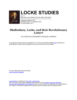 LOCKE STUDIES Vol