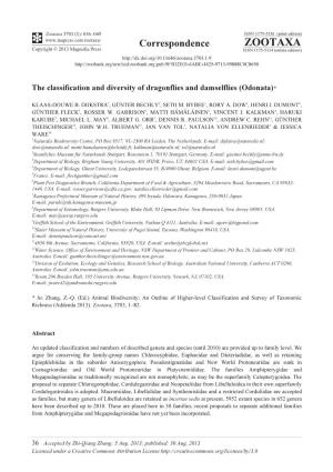 The Classification and Diversity of Dragonflies and Damselflies (Odonata)*