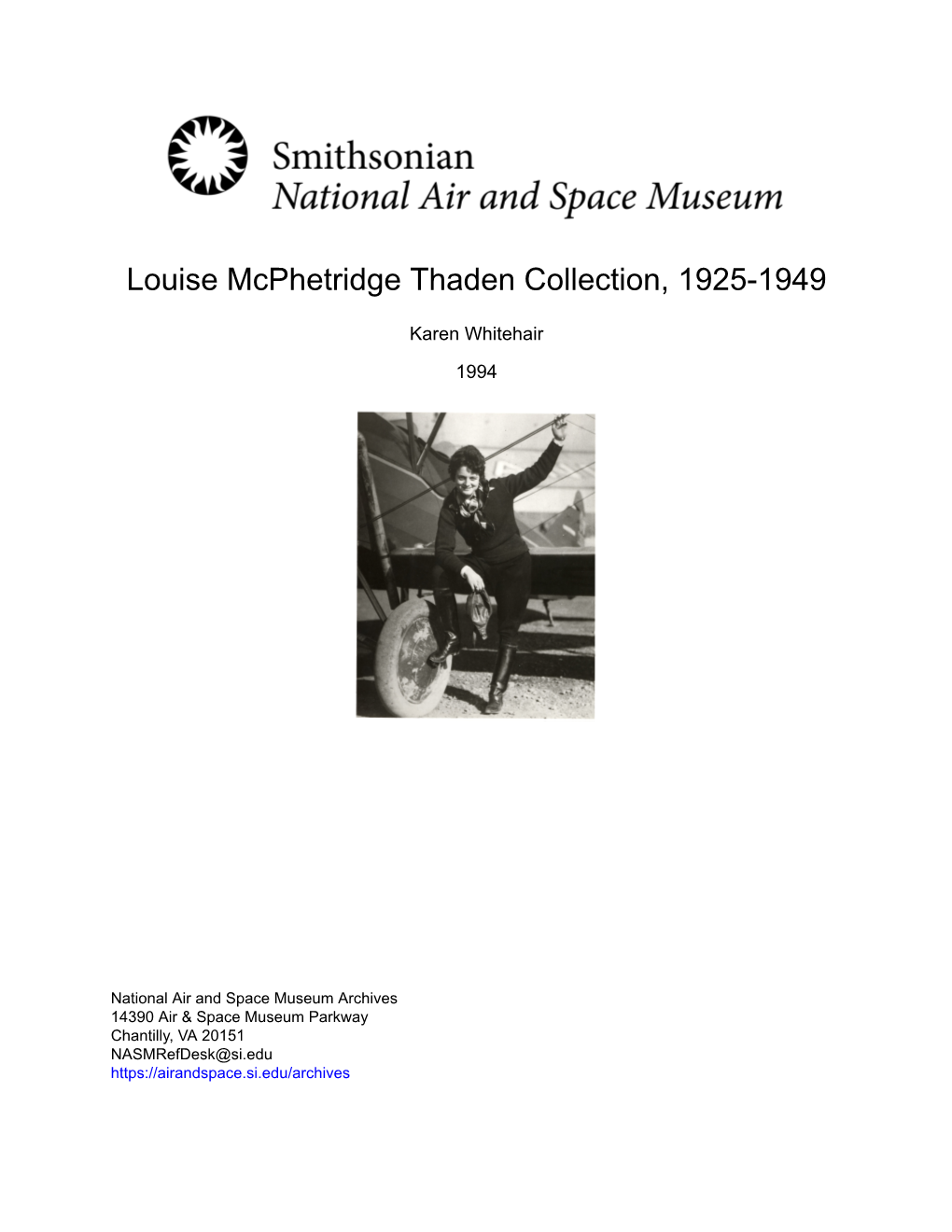 Louise Mcphetridge Thaden Collection, 1925-1949