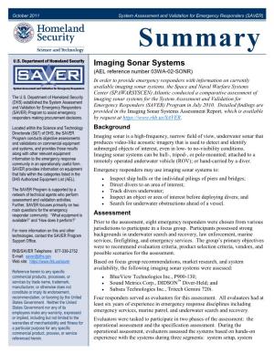 Imaging Sonar Systems -- Assessment Summary