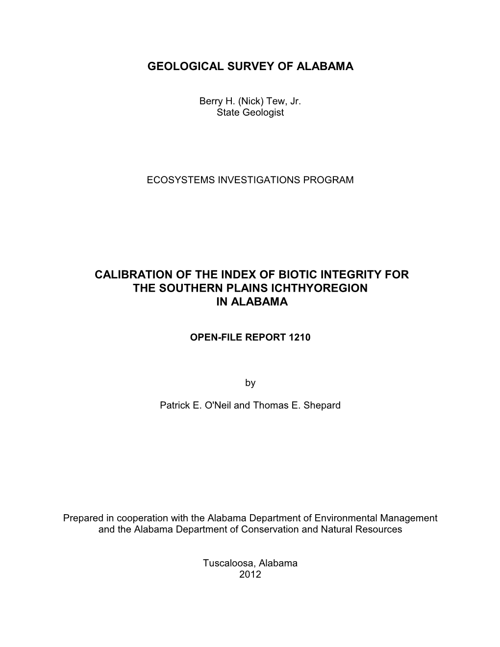 Geological Survey of Alabama Calibration of The