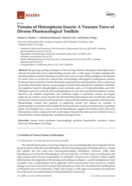 Venoms of Heteropteran Insects: a Treasure Trove of Diverse Pharmacological Toolkits