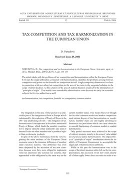 Tax Competition and Tax Harmonization in the European Union
