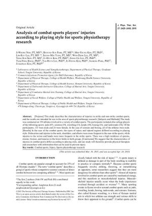 Analysis of Combat Sports Players' Injuries According to Playing Style for Sports Physiotherapy Research