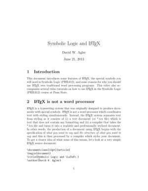 1. Latex and Symbolic Logic: an Introduction