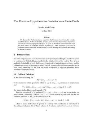 The Riemann Hypothesis for Varieties Over Finite Fields