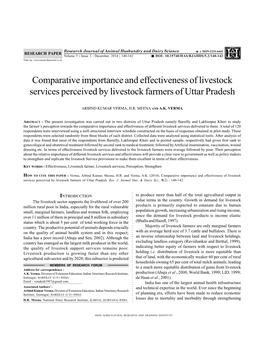 Comparative Importance and Effectiveness of Livestock Services Perceived by Livestock Farmers of Uttar Pradesh