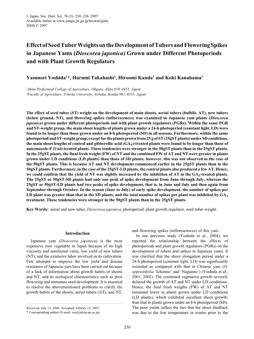 Effect of Seed Tuber Weights on the Development of Tubers