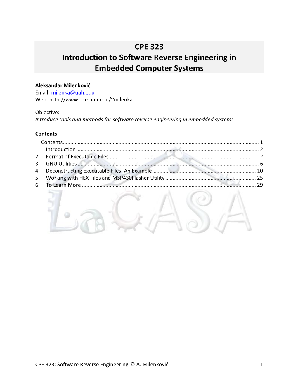 CPE 323 Introduction to Software Reverse Engineering in Embedded Computer Systems