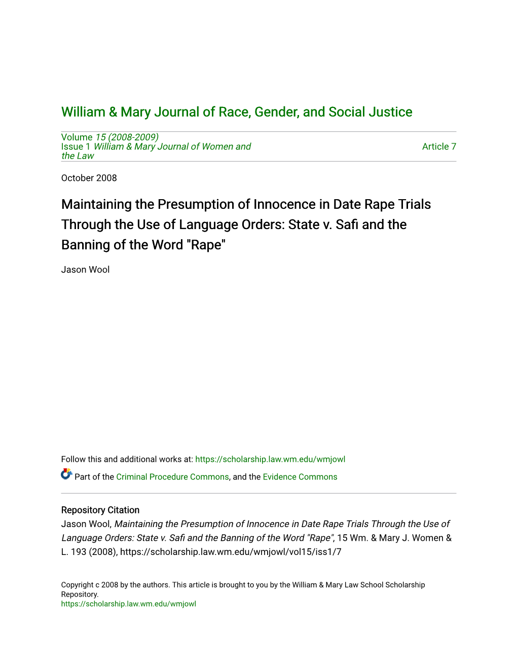 Maintaining the Presumption of Innocence in Date Rape Trials Through the Use of Language Orders: State V