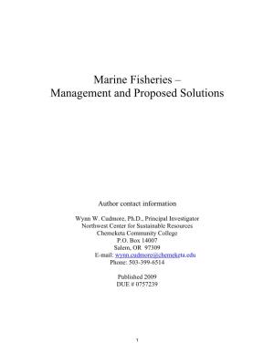 Marine Fisheries – Management and Proposed Solutions