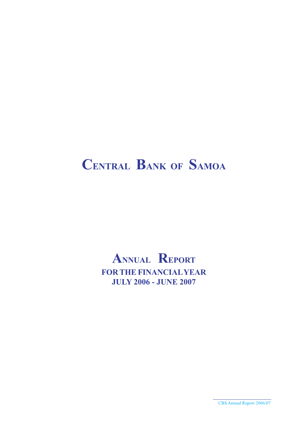 Central Bank of Samoa Annual Report 2006-2007