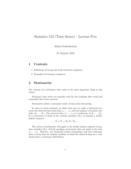 Statistics 153 (Time Series) : Lecture Five