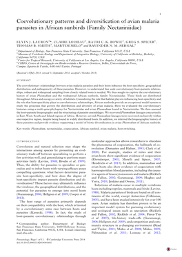 Coevolutionary Patterns and Diversification of Avian Malaria Parasites in African Sunbirds (Family Nectariniidae)