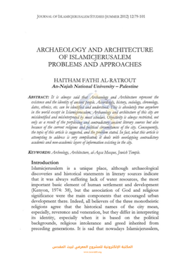 Archaeology and Architecture of Islamicjerusalem Problems and Approaches