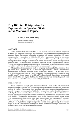 Dry Dilution Refrigerator for Experiments on Quantum Effects in the Microwave Regime