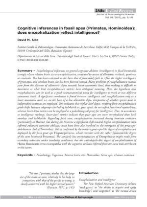 Cognitive Inferences in Fossil Apes (Primates, Hominoidea): Does Encephalization Reflect Intelligence?