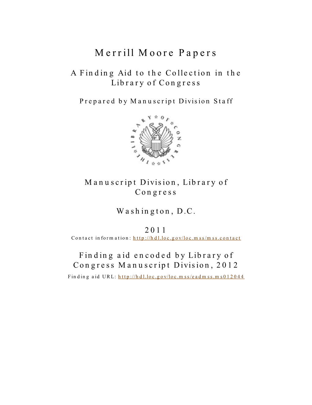 Merrill Moore Papers