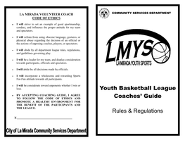Youth Basketball League Coaches' Guide Rules & Regulations