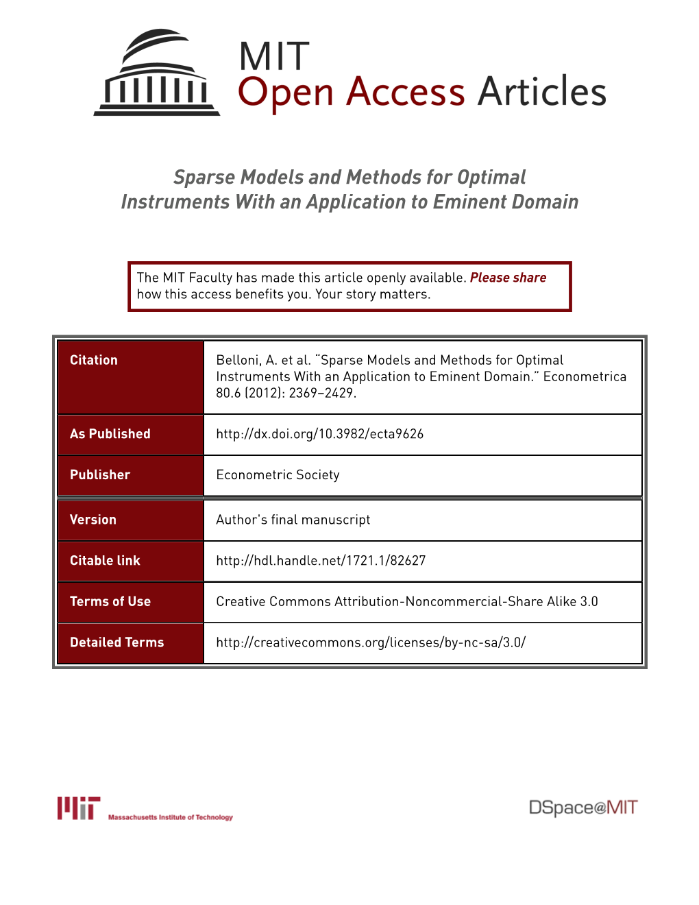 Sparse Models and Methods for Optimal Instruments with an Application to Eminent Domain