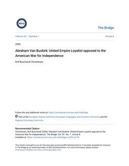 Abraham Van Buskirk: United Empire Loyalist Opposed to the American War for Independence