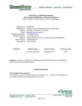 Anatoxin-A, Cylindrospermopsin, Microcystins/Nodularins, & Saxitoxins Report Project: Washoe County Community Services Department