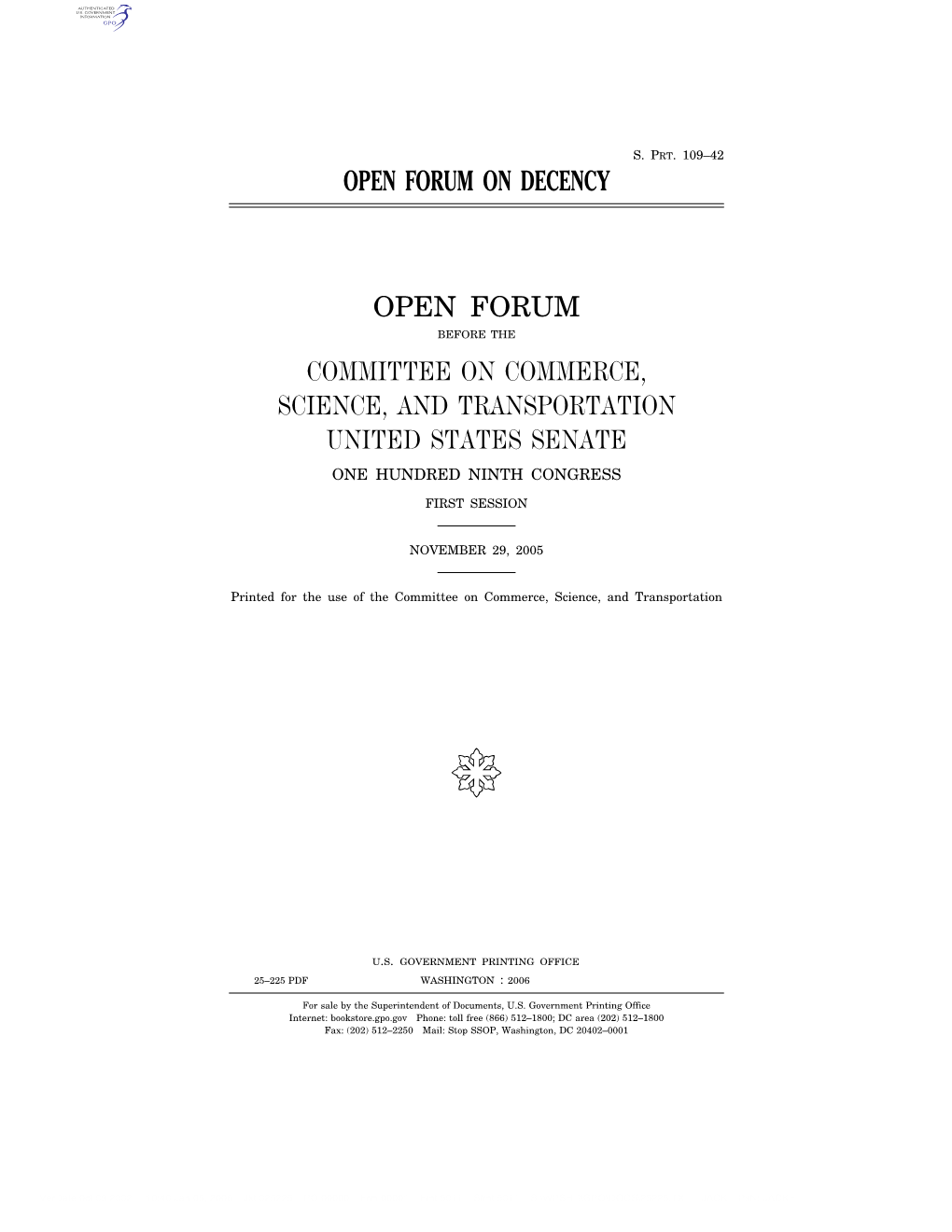 Open Forum on Decency Open Forum Committee On