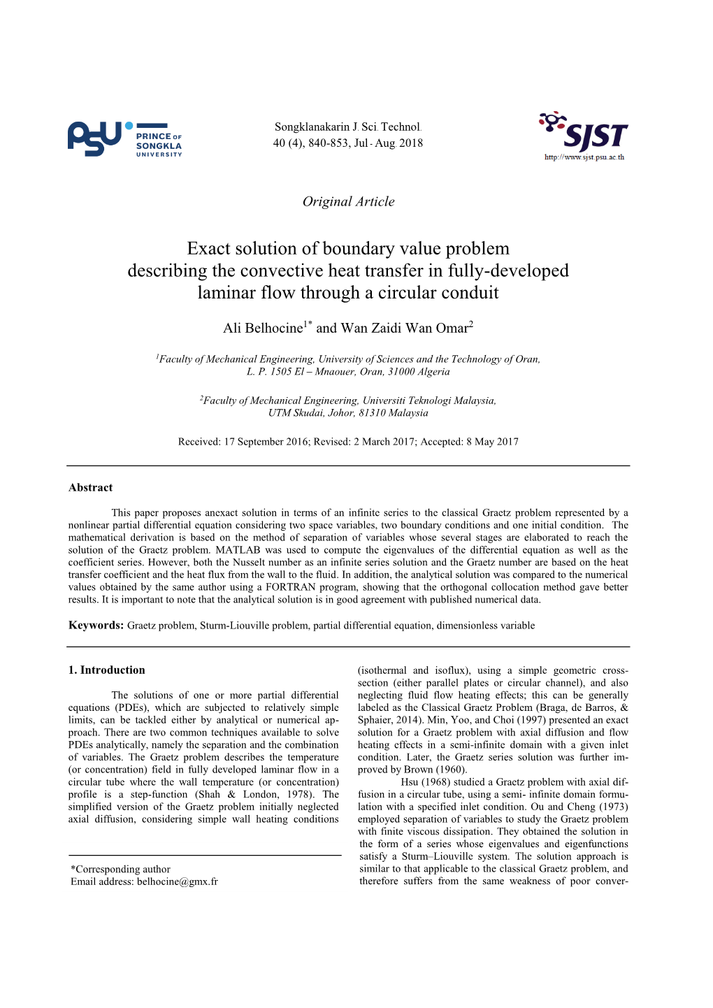 Exact Solution of Boundary Value Problem Describing the Convective Heat Transfer in Fully-Developed Laminar Flow Through a Circular Conduit