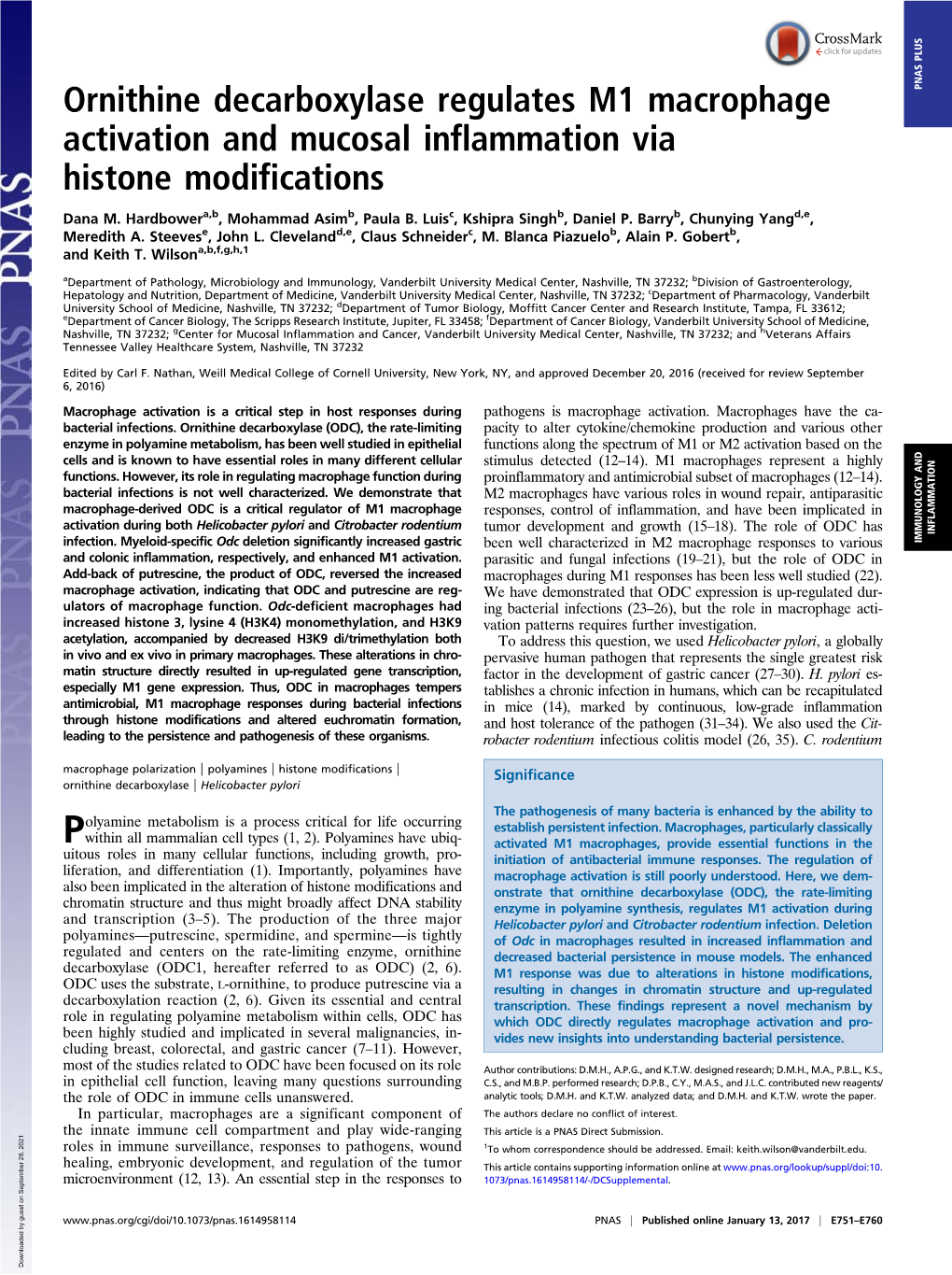 Ornithine Decarboxylase Regulates M1 Macrophage Activation And