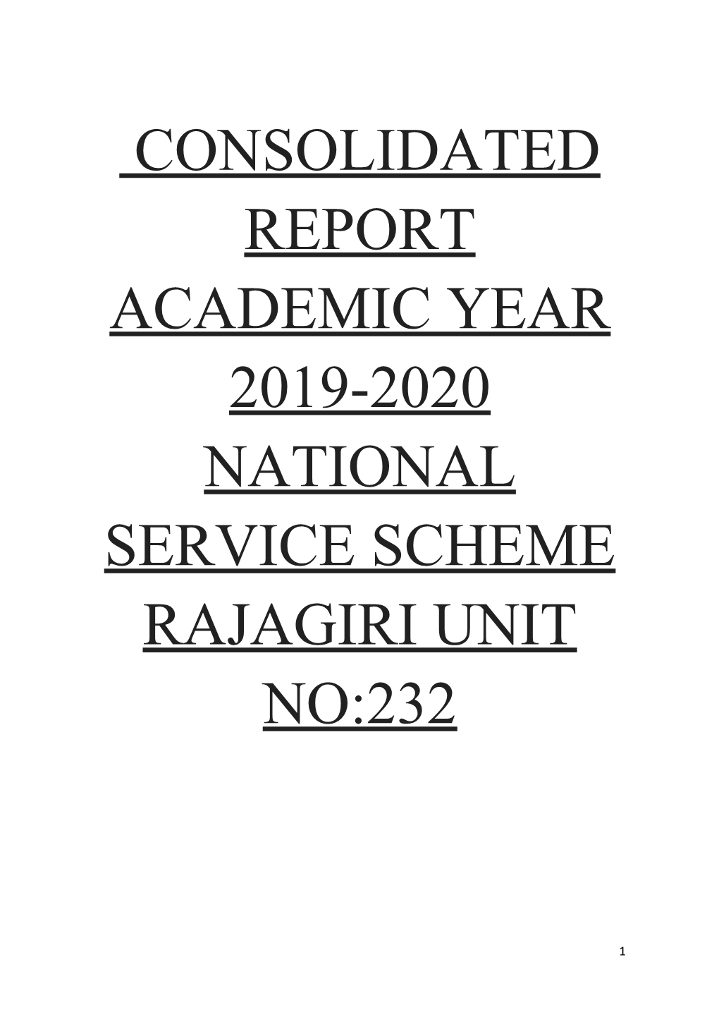 Consolidated Report Academic Year 2019-2020 National Service Scheme Rajagiri Unit No:232