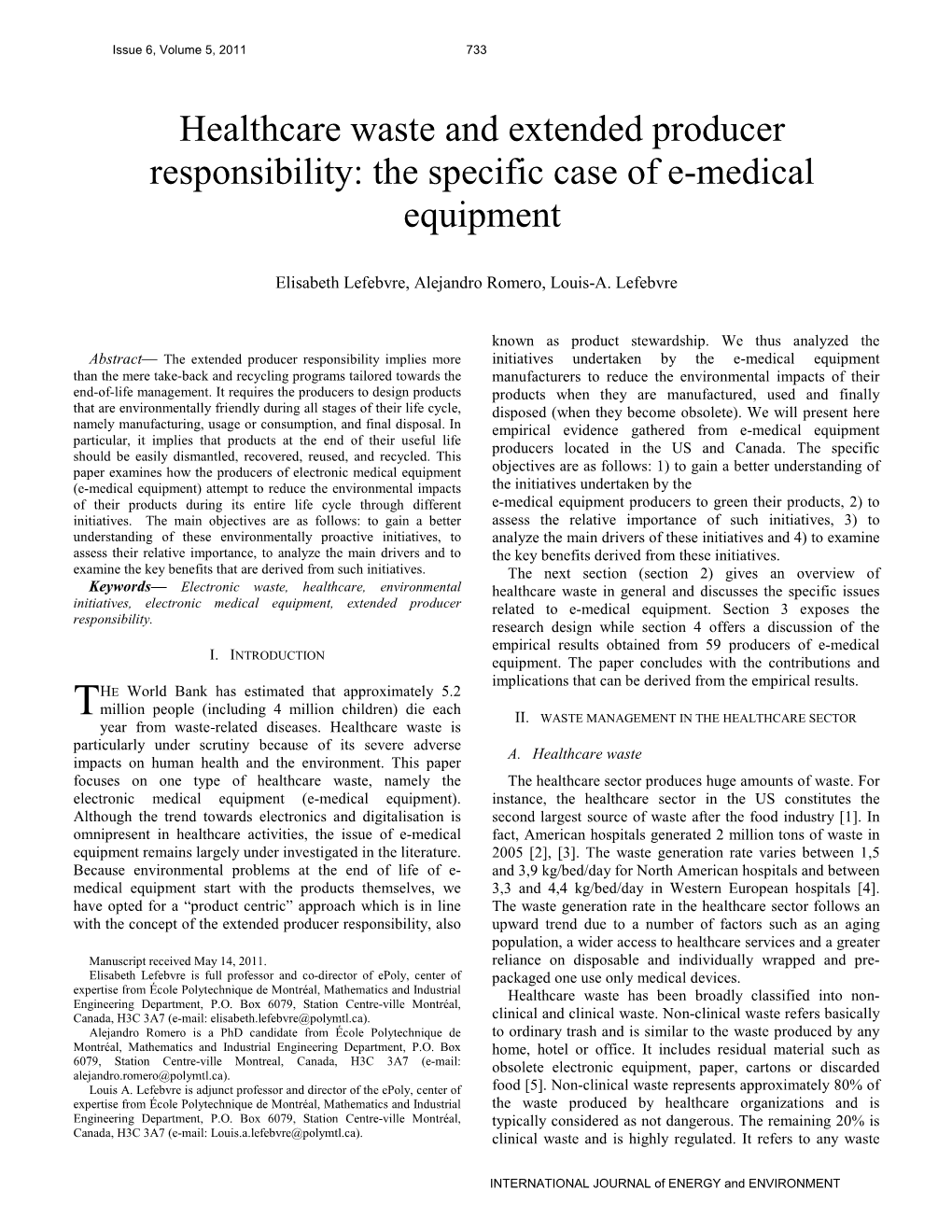 Healthcare Waste and Extended Producer Responsibility: the Specific Case of E-Medical Equipment