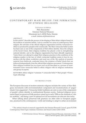 Contemporary Mari Belief: the Formation of Ethnic Religion