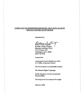 Complaint of Prohibited Personnel Practices Against Special Counsel Scott Bloch