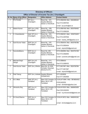 Directory of Officers Office of Director of Income Tax (Inv.) Chandigarh Sr