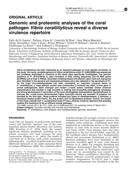 Genomic and Proteomic Analyses of the Coral Pathogen Vibrio Coralliilyticus Reveal a Diverse Virulence Repertoire