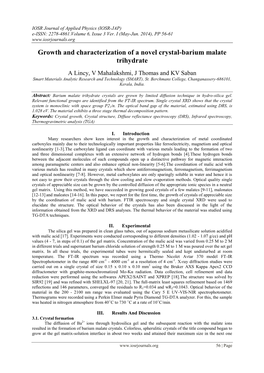 Growth and Characterization of a Novel Crystal-Barium Malate Trihydrate