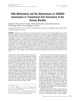 DNA Methylation and the Mechanisms of CDKN2A Inactivation in Transitional Cell Carcinoma of the Urinary Bladder Andrea R