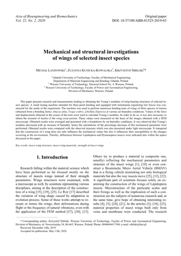 Mechanical and Structural Investigations of Wings of Selected Insect Species