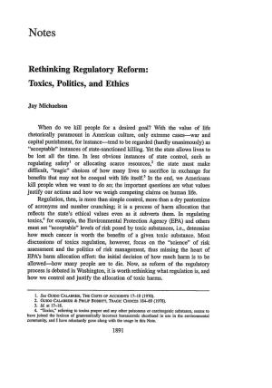 Rethinking Regulatory Reform: Toxics, Politics, and Ethics